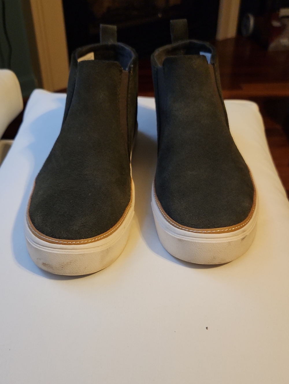 Toms Women's Dark Green Suede Slip-On Loafers with White Sole